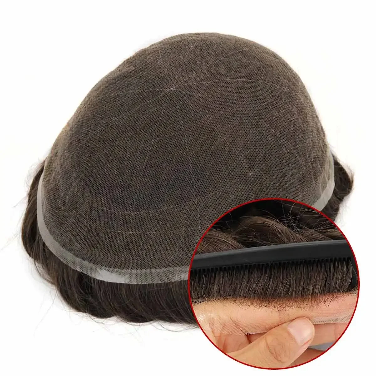 Topunique Volledige Zwitserse Kant 90% Licht tot Medium Licht Mannen Toupet Capillaire Prothese Haarstuk Voor Mannen Haar Vervanging systeem - afbeelding 2