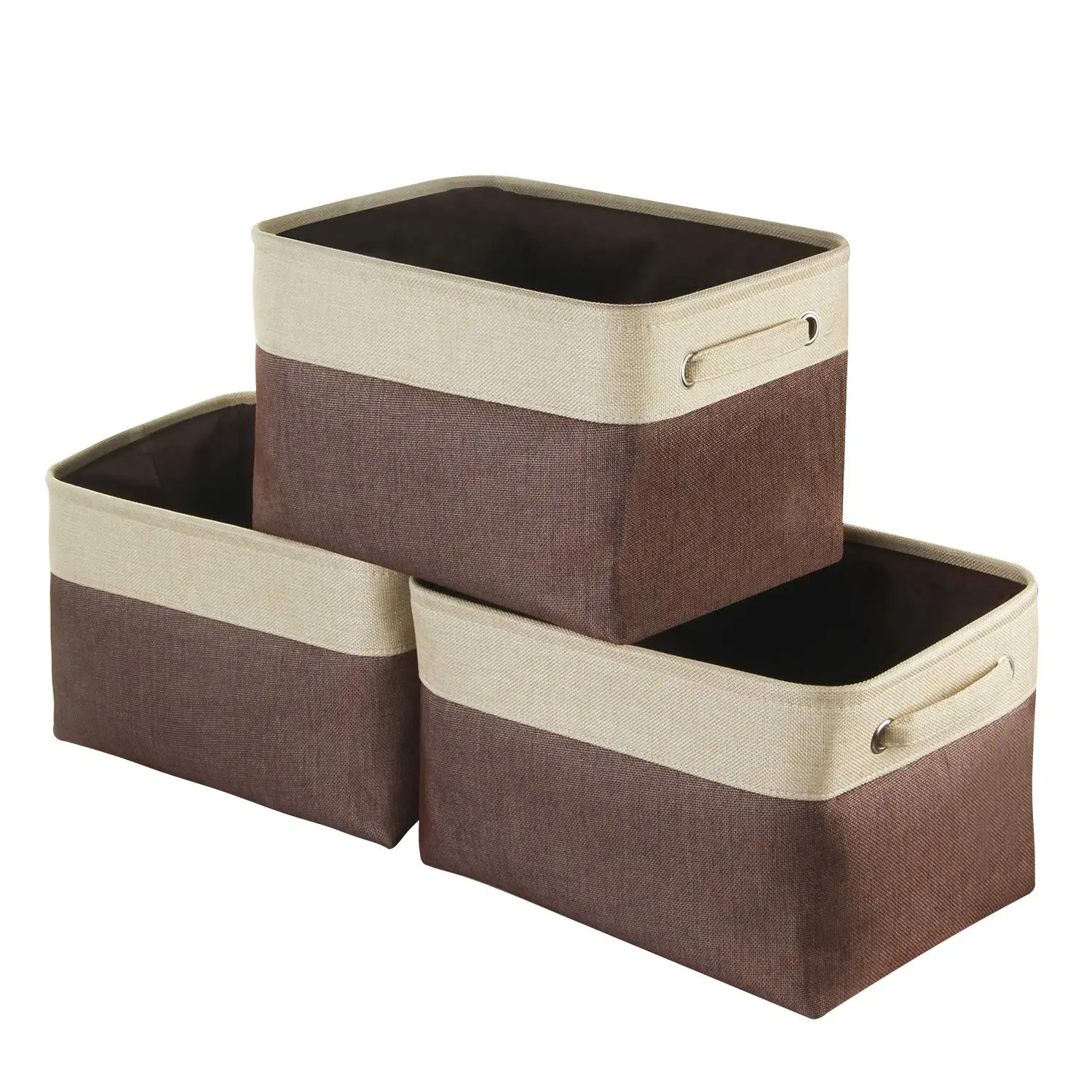 

3-Pack Foldable Storage Bin Basket Set Canvas Fabric Collapsible Organizer With Handles Storage Cube Box For Home Office Closet