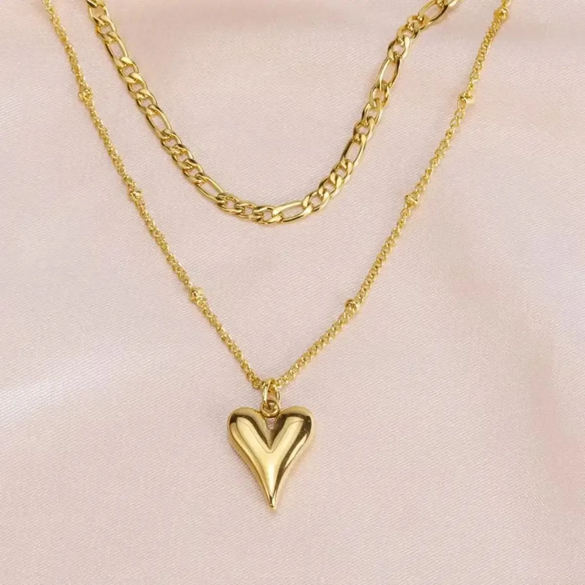 الفولاذ المقاوم للصدأ متعدد الطبقات القلب قلادة قلادة للنساء موضة الذهب اللون سلسلة الترقوة CharmChoker هدايا عيد الهالوين
