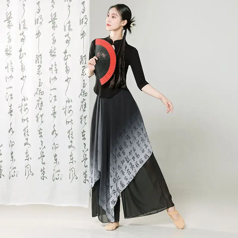 Large Size 3XL Chinese Dance Dress Women Classical Dancer Performance Costume Cheongsam Top Wide-leg pant Practice Dance Costume