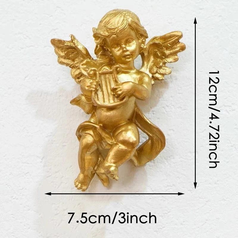 Mini Golden Musica Angel Sculpture Vintage Resin Art Wall Decor Home Decor Creative Small Gift