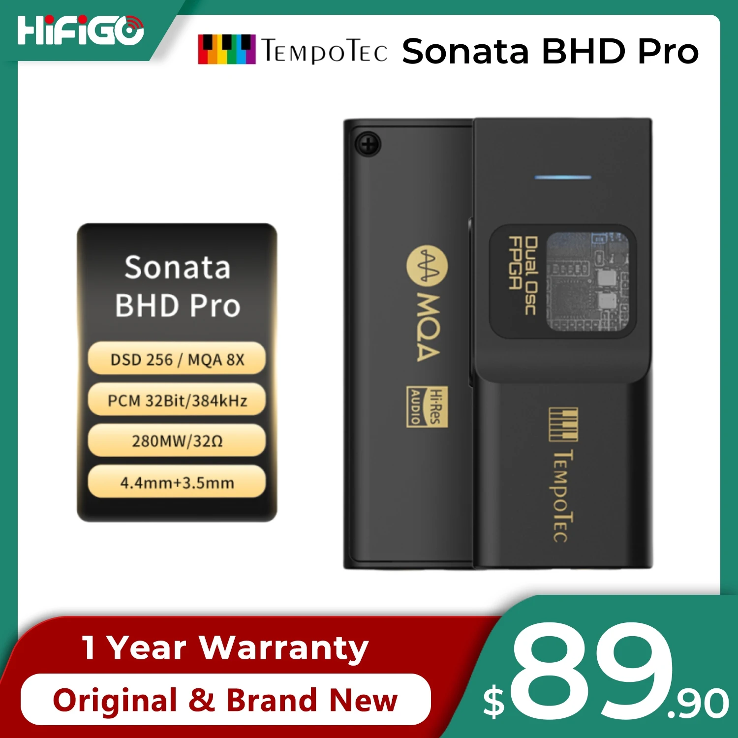 Tempotec Sonata Bhd Pro USB-C คู่เครื่องขยายเสียงหูฟัง DAC 4.4mm + 3.5MM PCM384kHz,DSD256,MQA8X, Tidal สำหรับ iPhone,Android,MacOS, Win