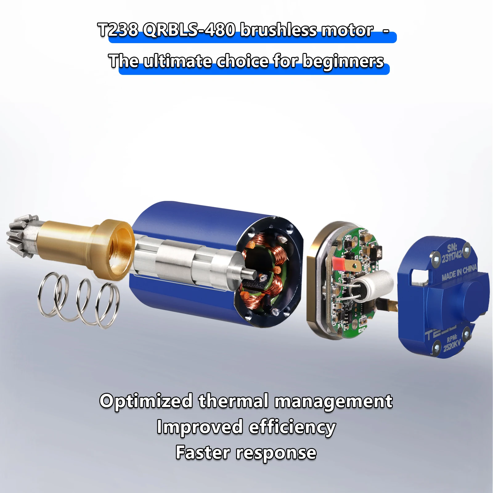 T238 QRBLS Fast Response Low Loss Low Heat Brushless Airsoft Long Shaft Motor AEG Airsoft Brushless Motor