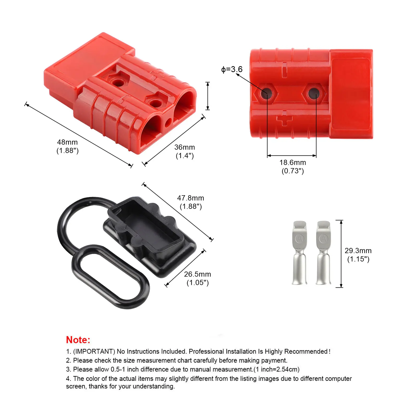 2PCS Plug Battery Trailer Durable Quick Connector Kit 50A 600V Winch Electrical Power Cables Charging Plug Quick Connector