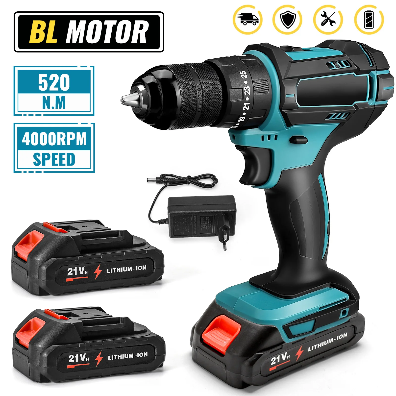 taladro de impacto electrico de 520nm taladro inalambrico de 10 mm destornillador electrico herramienta electrica para bricolaje compatible con bateria makita de 18v
