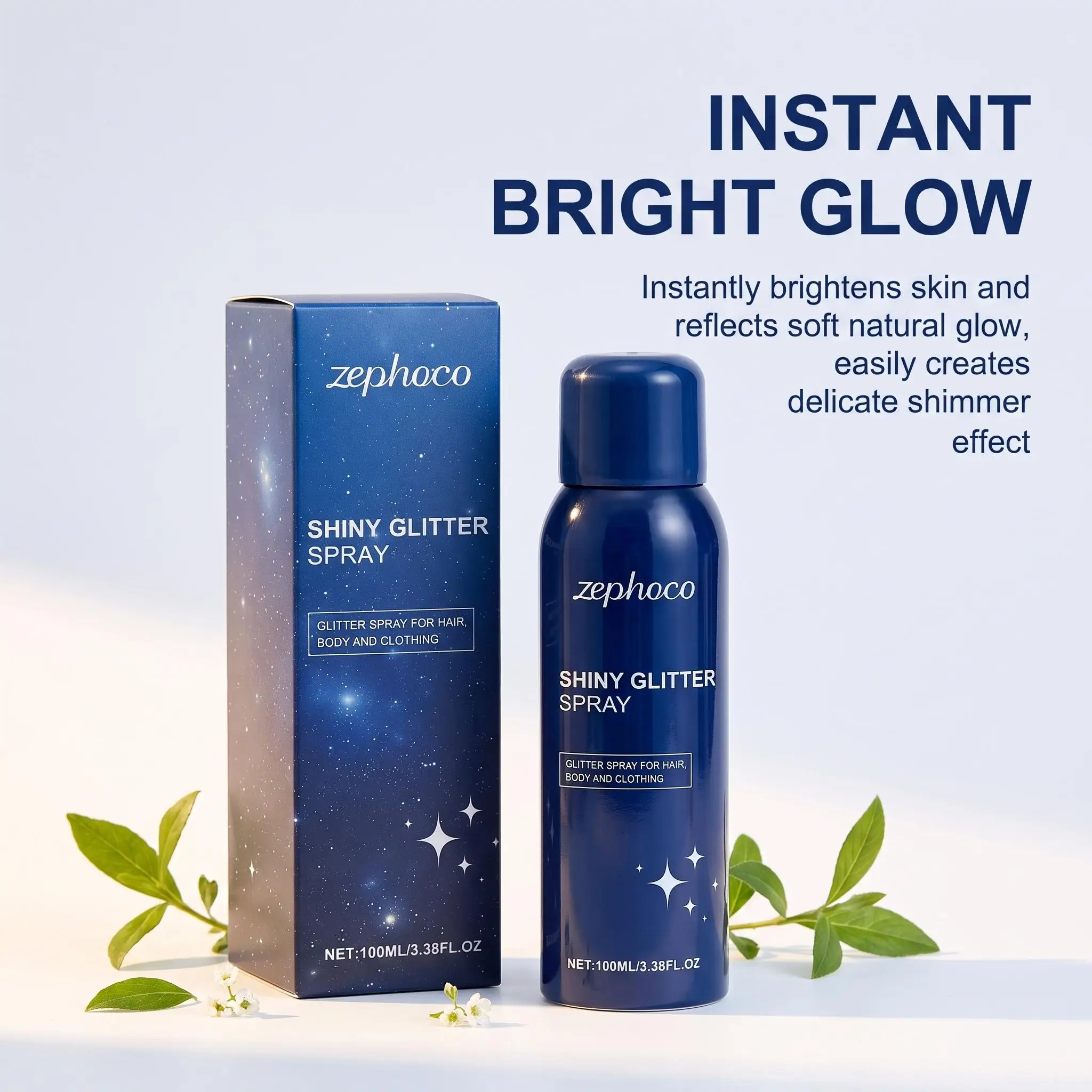 Zephoco Body Glitter Spray Lasting Shine Contour Brighten Waterproof Non-greasy Quick Drying Festival Party Rave Stage Shining Powder Spray