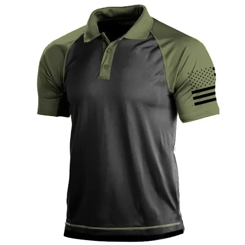 Koszulka polo z wzorem flagi amerykańskiej dla mężczyzn Kolorowe koszulki z nadrukiem 3D Moda outdoorowa Casual Sport Luźne koszulki uliczne z klapami — zdjęcie 2