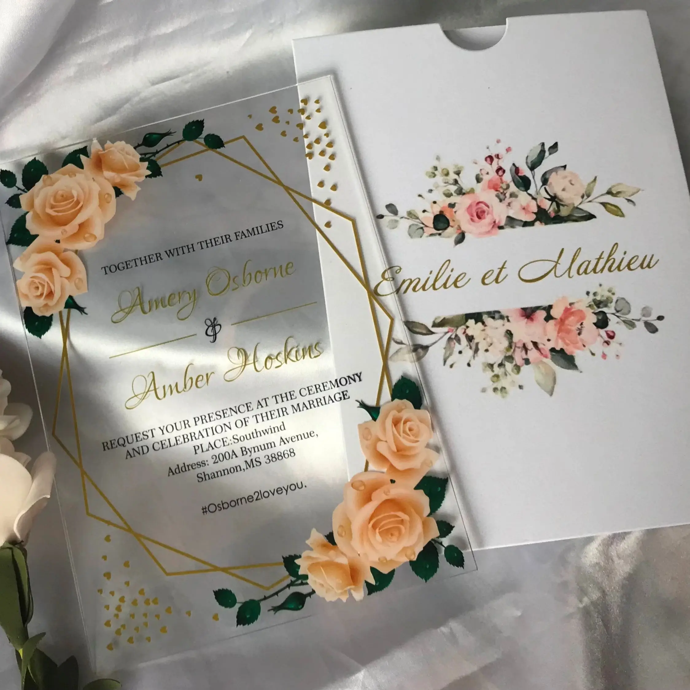

Custom Acrylic Wedding Invitation,Rose Floral 10pcs Acrylic Invitation,Acrylic Hebrew Invitation,Quinceanera Invitation,Decor