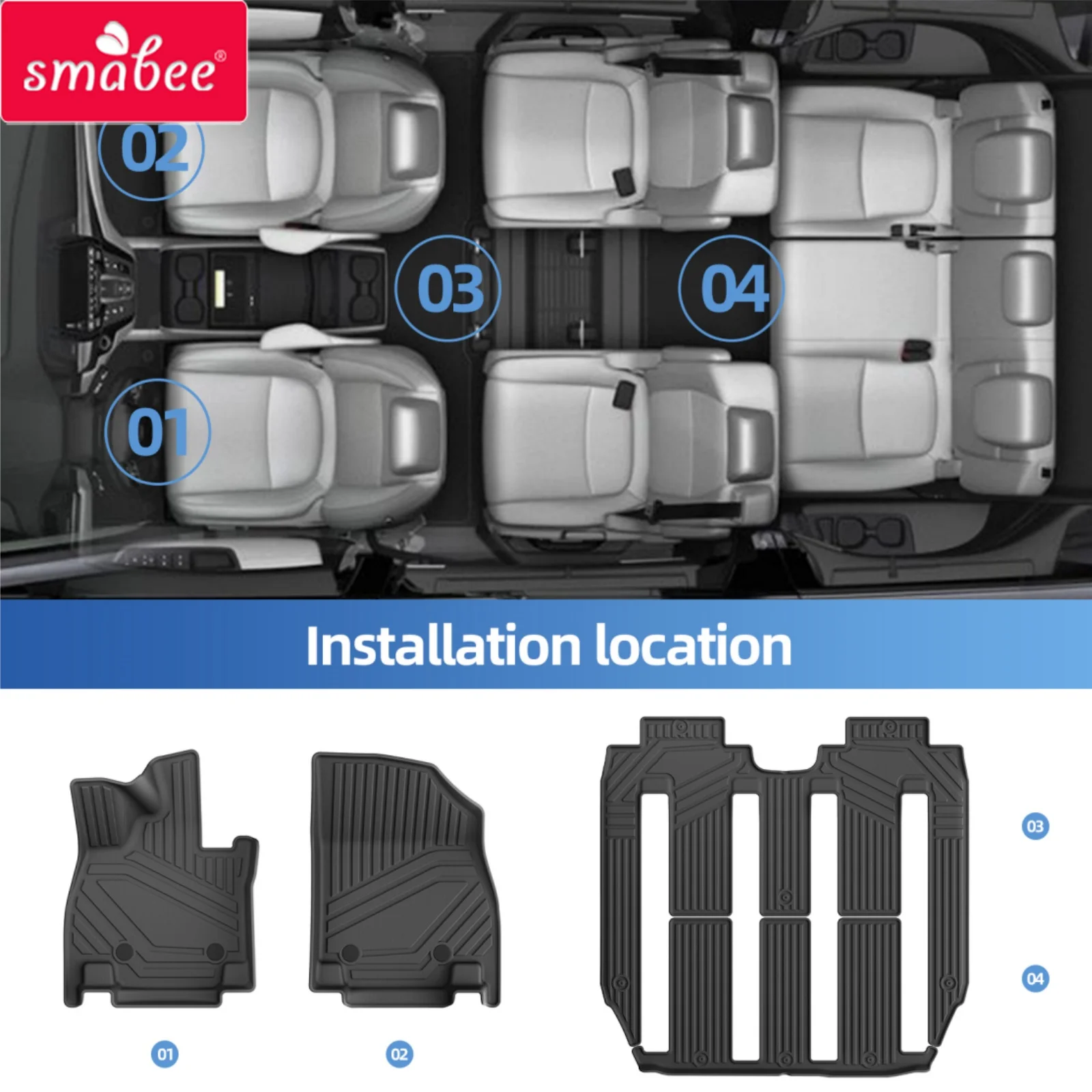 Smabee Left Drive for XPeng X9 2023‑2025 7Seater Car All Weather Floor Mats Cargo Liner Trunk Pad TPE Interior Accessories Black view 2