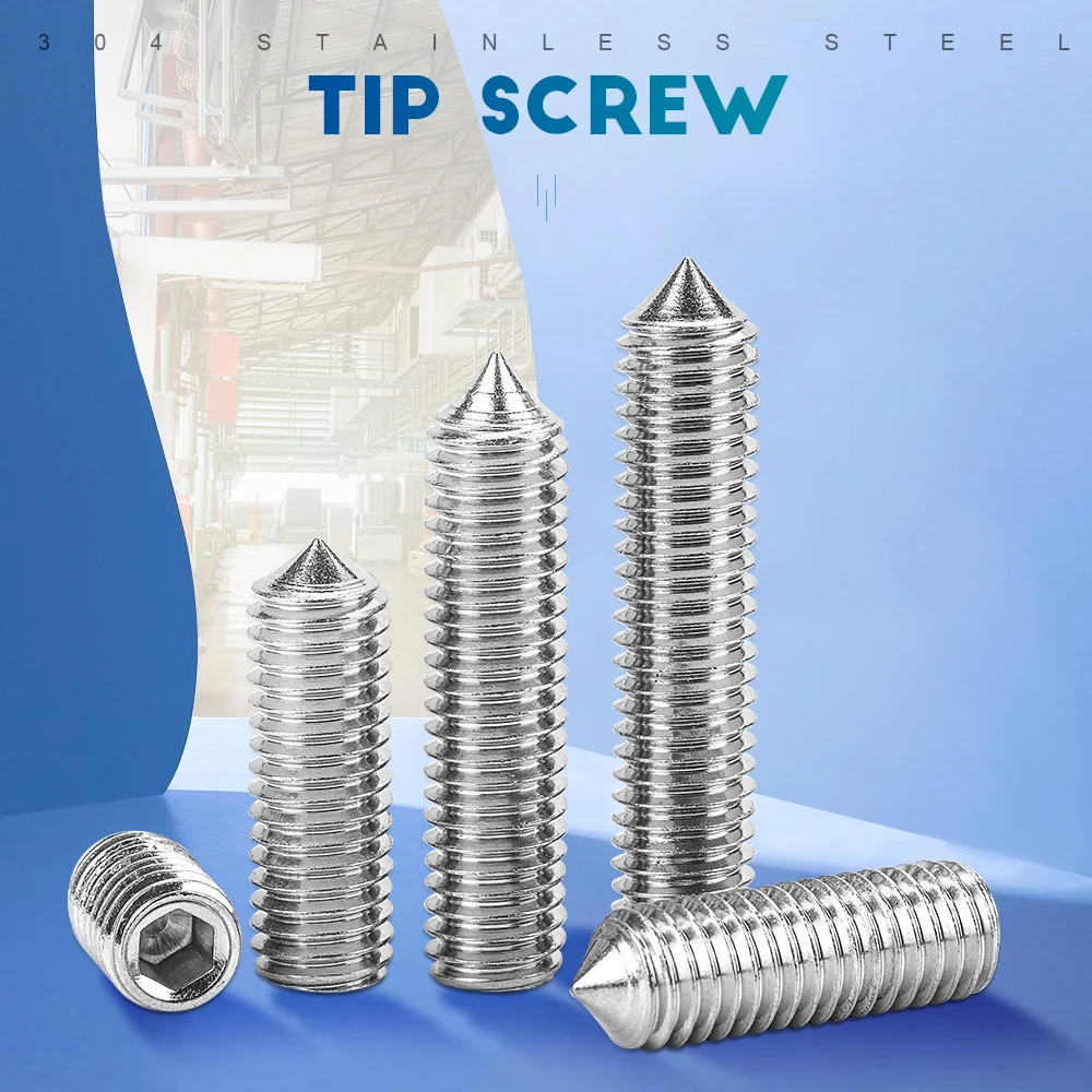 2-50pcs/pack Hexagon Socket Set Screw Cone Point M2 M2.5 M3 M4 M5 M6 M8 M10 M12 304 Stainless Steel Headless Allen Set Screw
