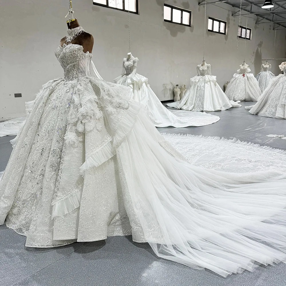 Vestidos De boda sin mangas sin tirantes rebordear encaje escote cristal Vestido De baile encaje tren largo Vestido De novia Casamento