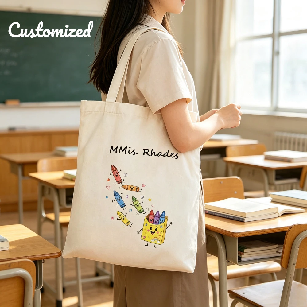 Custom Name Back To School Canvas Tote Bag, Customized Printed Foldable Backpack, Unique Back To School Gift for Teenagers.