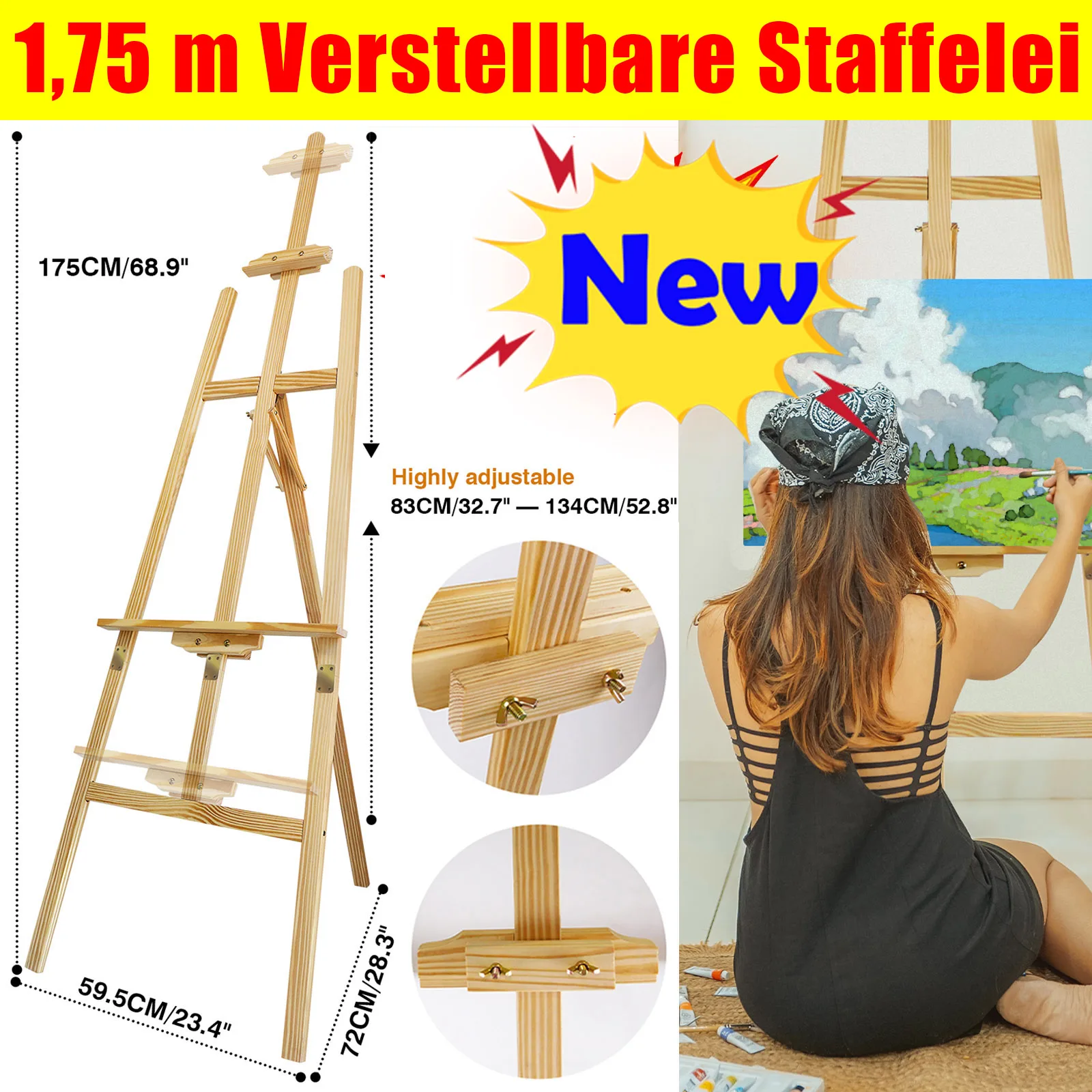 175cm Künstler Staffelei - Studio Staffelei A-Frame bodenstehendes Staffelei Stativ zum Malen und Skizzieren, Hochzeit, Künstler, Ausstellung - höhenverstellbar