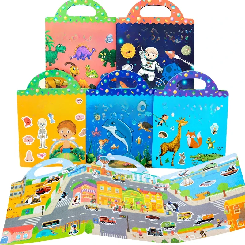 Livre d'autocollants de dessin animé réutilisable pour enfants, jeu de Puzzle à bricoler soi-même, jouets classiques d'apprentissage éducatif pour enfants de 2 à 4 ans, cadeaux