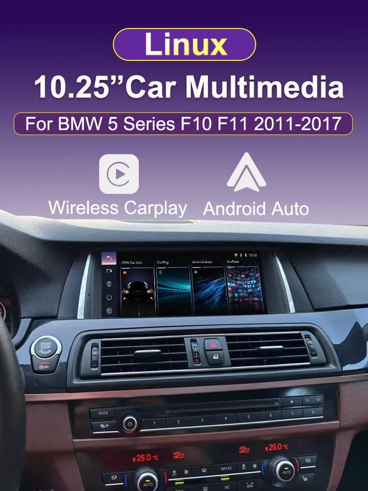 AUTOTOP 10,25 "Linux Auto Multimedia Für BMW 5er F10 F11 2010-2016 CIC NBT System Carplay Android Auto Youtube Airplay Einheit – Detail 2