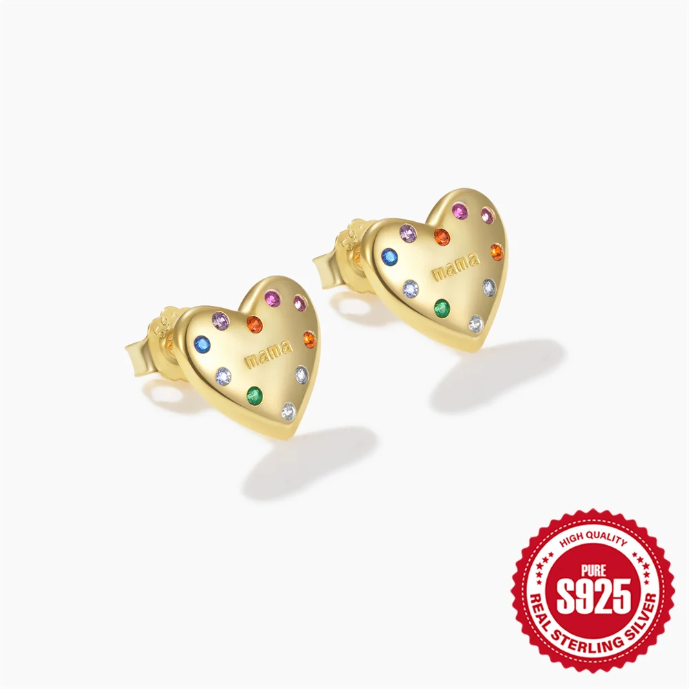 Aide 925 orecchini a bottone a forma di cuore con zirconi colorati in argento per le donne orecchini squisiti placcati in oro 18 carati con regali