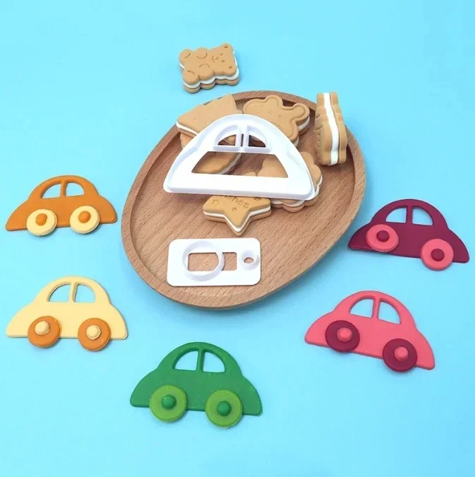 Moule à gaufreur de biscuits pour décoration de gâteau Fondant, dessin animé voiture tracteur en forme de Train, tampon à pâtisserie, presse à main pour outils de cuisson