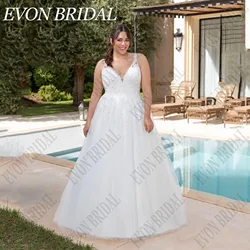 EVON BRIDAL Vestidos De Casamento De Tamanho Grande Para Mulher Sem Mangas Decote Em V-Line Vestidos De Noiva Applique Tulle Elegant Robe De MariéeEVON BRIDAL Vestidos de Noiva Tamanho Grande Para A Mulher Sem Mangas V