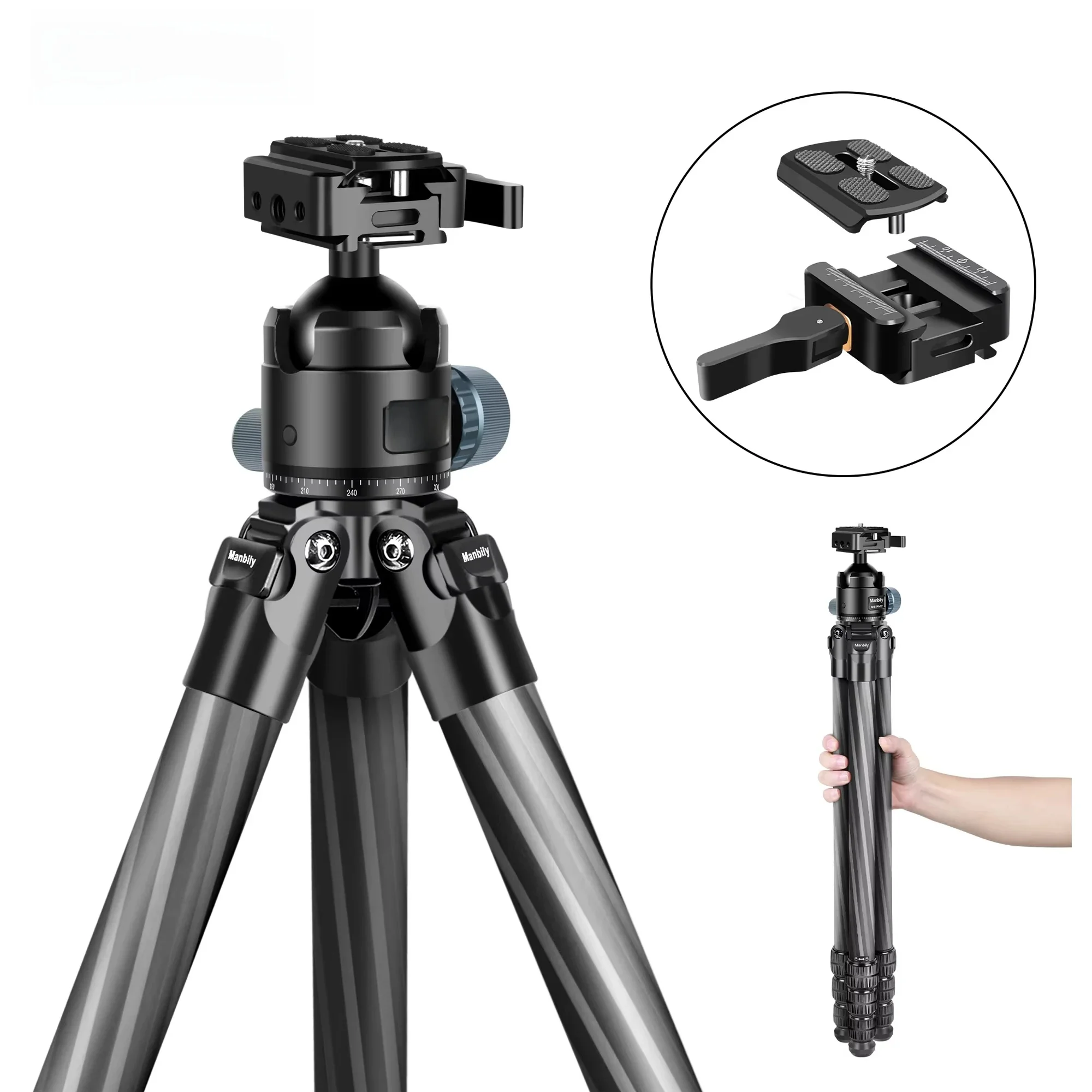 Manbily WZ-324PA Koolstofvezel Statief voor Jachtgeweer Schieten Camera Reisstatief Met Balhoofd Arca Swiss Plaat 32mm Buis - afbeelding 2