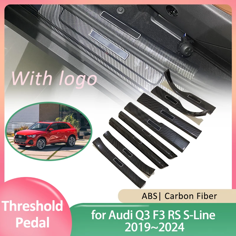 Car Door Sill Scuff Plate for Audi Q3 F3 RS S-Line 2019~2024 Guards Welcome Pedal Threshold Trim Strips Cover Sticker Accessorie