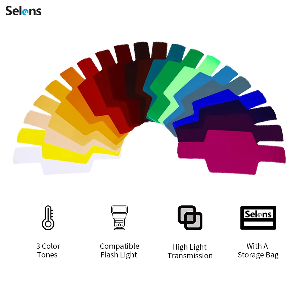 Selens 20pcs SE-CG20 Flash Gel Color Filters Photo Studio Kits Photography Accessories Speedlight Lighting Control Modifier