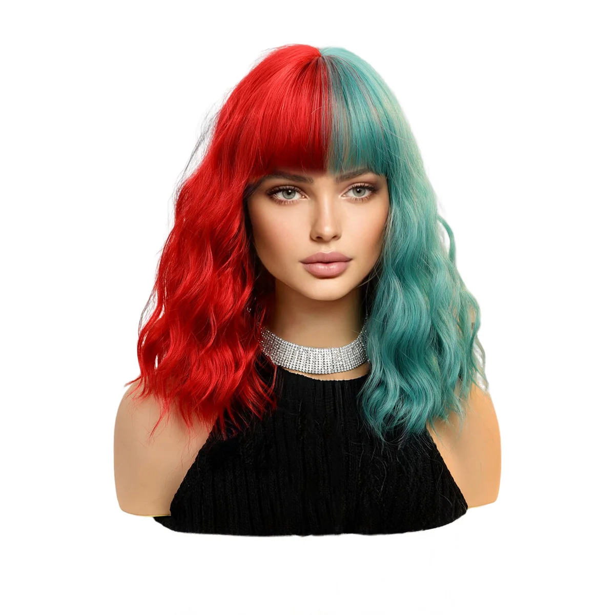 CharmSource شعر مستعار قصير بوب الأحمر والأخضر الباروكات مع الانفجارات الباروكات الاصطناعية عالية الجودة فستان المرأة تأثيري الأصلي