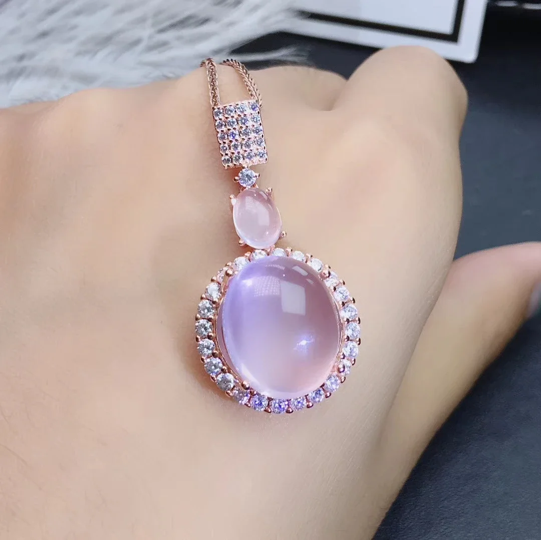KJJEAXCMY Girls' Natural Pink Crystal Hibiscus Stone Necklace Pendant Ring Earrings 3-Piece Set 925 Pure Silver Plated Rose Gold