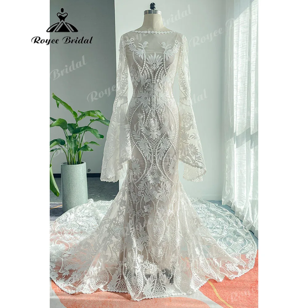 Modest Long Sleeve Lace Boho Mermaid Wedding Dress for Women 2025 Bridal Gown vestidos para mujer elegantes y bonitos Customized