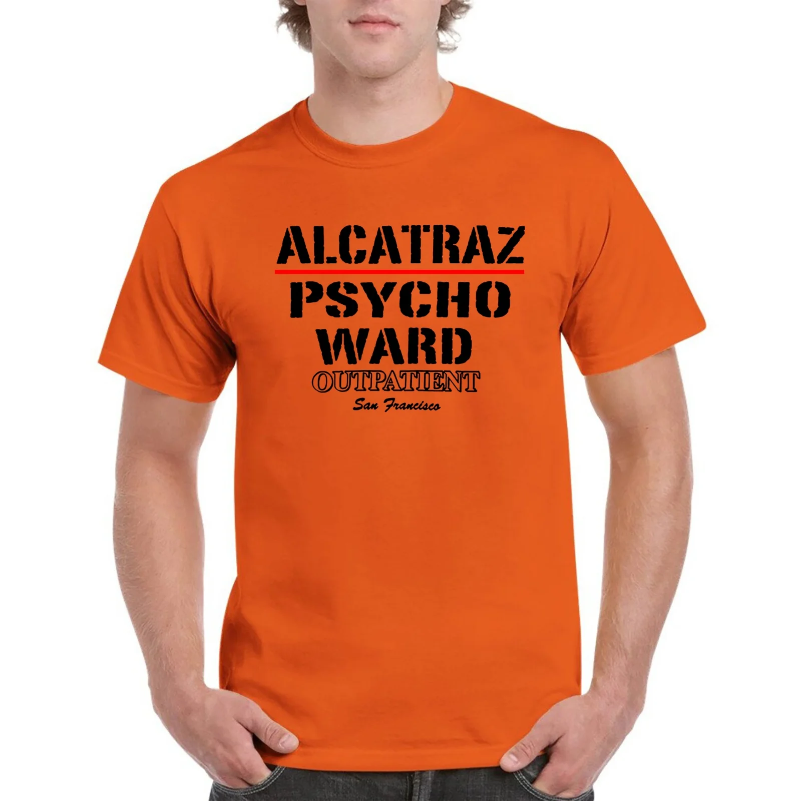 Alcatraz Psycho Ward Prison Outpatient San Francisco T Shirt Men Tops Tee Shirt Short Sleeve Black Navy Orange Cotton T-Shirt