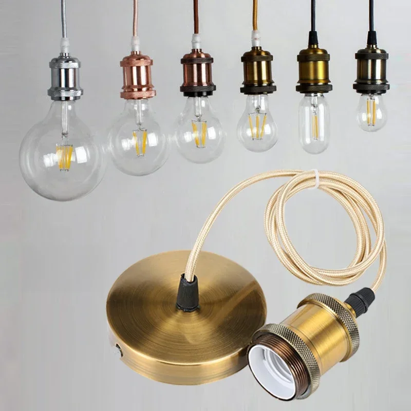 Support de lampe à fil de suspension E27, ensemble de supports de lampe à suspension en métal de cuivre antique, support de lampe à coque en aluminium galvanisé vintage