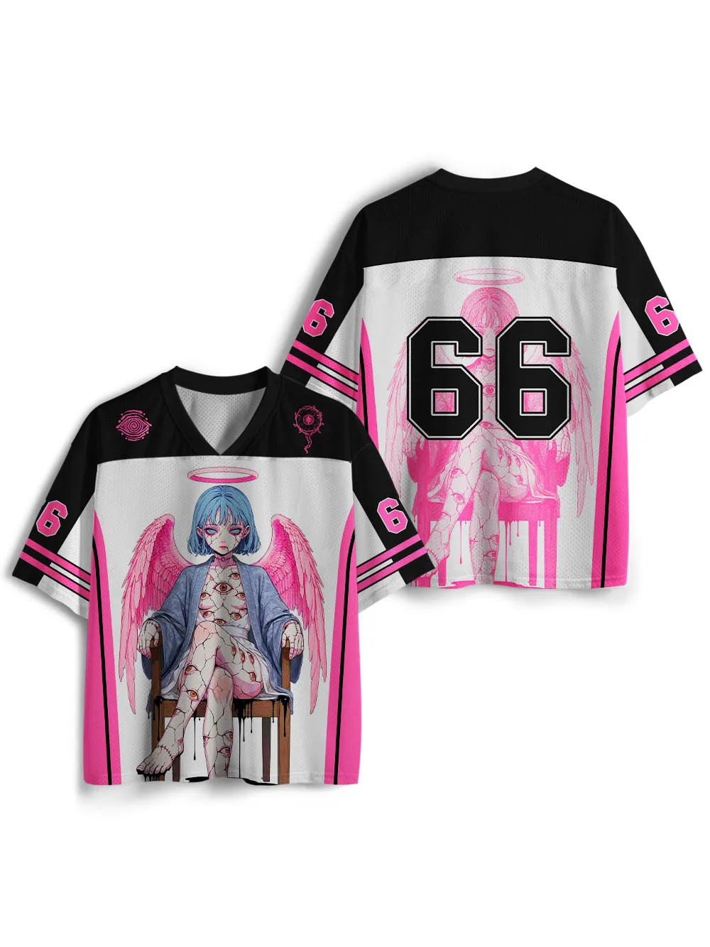 Y2K Pink Wings Multi Eyed Charming Angel Jerseys Children Adult Couple sisters Dress Breathable Subculture Fashion Short Sleeve