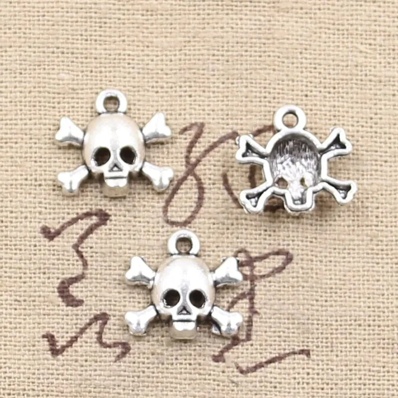 30 sztuk Charms czaszka szkielet kość głowa 15x14mm antyczny brąz srebrny kolor wisiorki dokonywanie DIY Handmade biżuteria tybetańska — zdjęcie 2