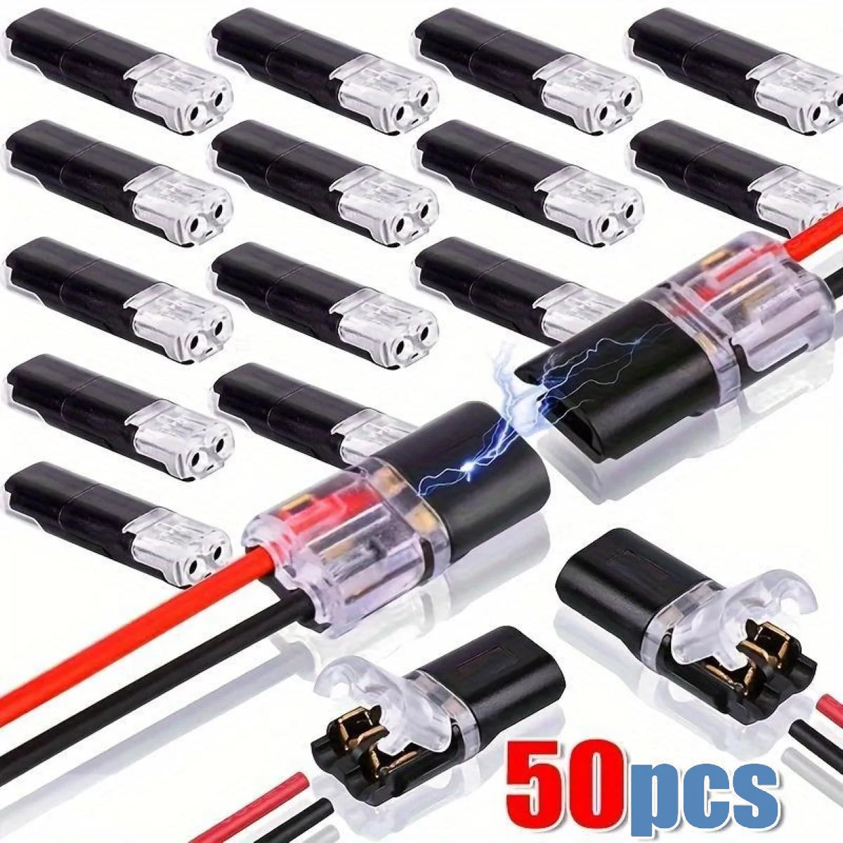 

Быстрозажимные беспаяные соединители (50 шт.) для электрических проводов, 2-контактные, двухсторонние, для светодиодных лент, автомобильных низковольтных систем и инструментов