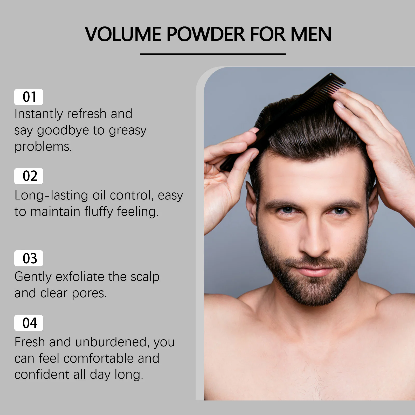 Hoegoa Men Hair Volume Powder Delikatna formuła Niepodrażniająca Odświeżająca Trwała Kontrola oleju Nawilżająca puder do włosów