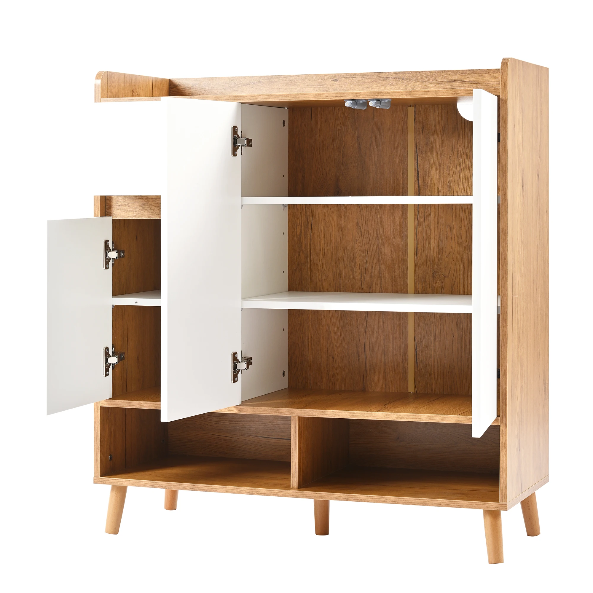 خزانة ملابس، بوفيه، أثاث أحذية مع أرفف قابلة للتعديل، أقدام خشبية صلبة، ارتفاع 99 سم × طول 90 سم × عمق 35 سم