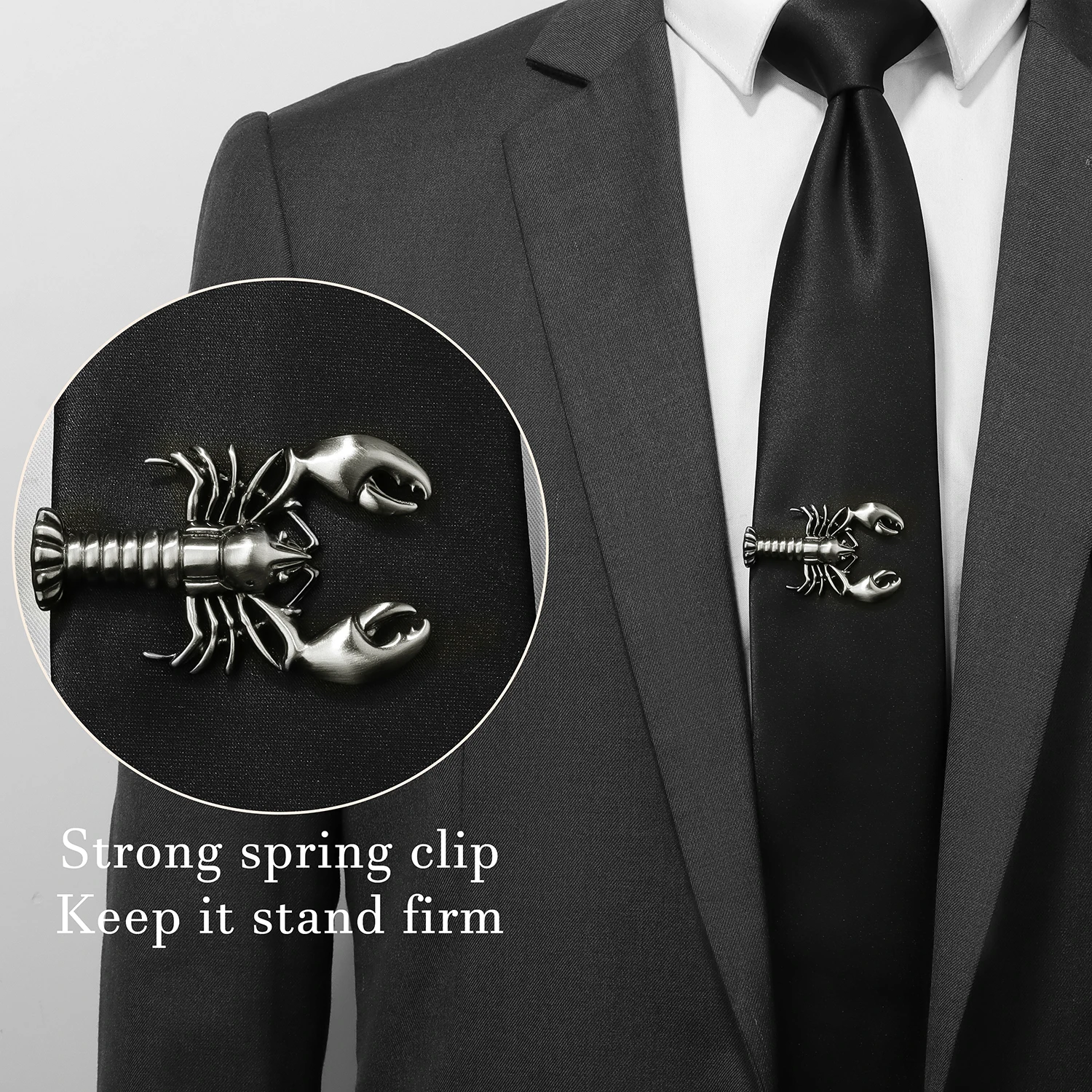 Lobster Tie Clip for Men, Antique Gunmetal Brass 2 Inch Nautical Sea Creature Tie Bar Novelty Suit Accessories HAWSON