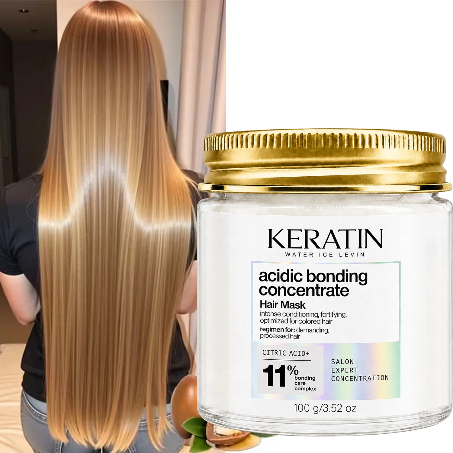 Water Ice Levin Keratin Acidic Bonding Concentrate Hair Mask, Leave-in Conditioner for Colored & Processed Hair, 100g