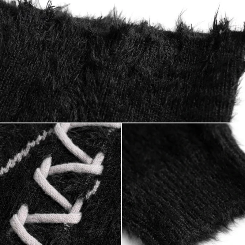 INS Dark Turtleneck Sweater Men's Winter Clothes 2024 Splice Color Tassel Weaving Couples Wool Oversize Knitwear Y2k Loose Knit