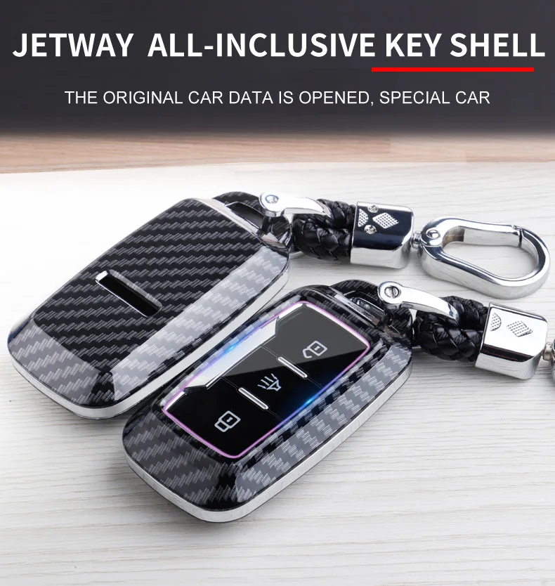 1PCS Premium Carbon Fiber Jetway Car Key Shell - Protective Cover Case with Transparent Film and Keychain