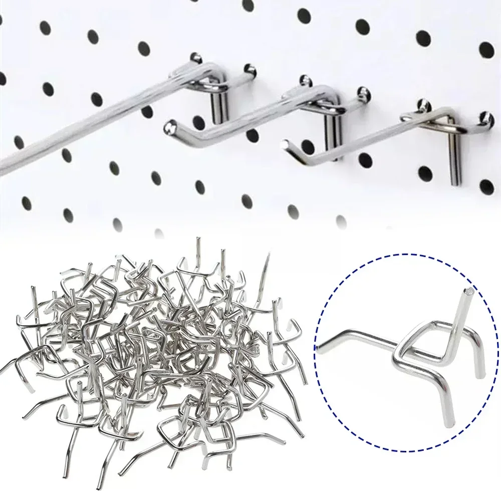 50 Stuks Koolstofstaal Pegboard Haken 3.3mm Wire-wrap Board Zilver Gat Plaat Garage Werkplaats Opslag display Opknoping Tool - afbeelding 2