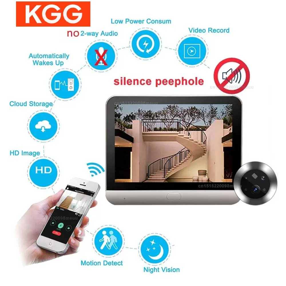 Silence Tuya Smart WiFi Video DoorBell 4.3 1080P Eye Peephole Camera 5000mAh No Feel PIR Motion Alarm Alexa Door Viewer