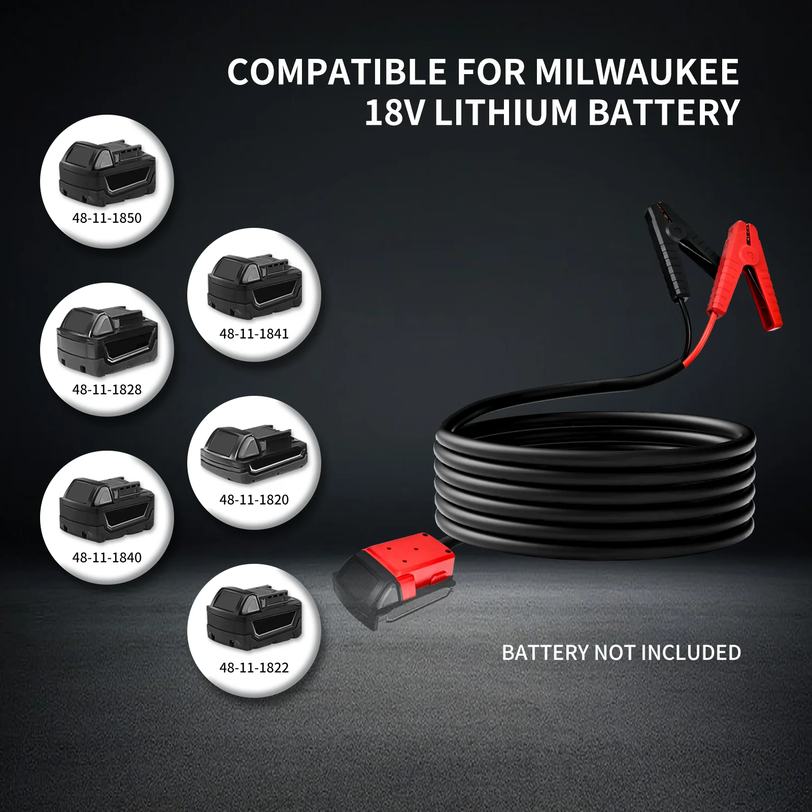 Imagem -02 - Jumper Cabos para Milwaukee Bateria 18v 8awg Grampos de Arranque Cabos de Impulsionamento Automotivo Pesados sem Bateria 6.4ft