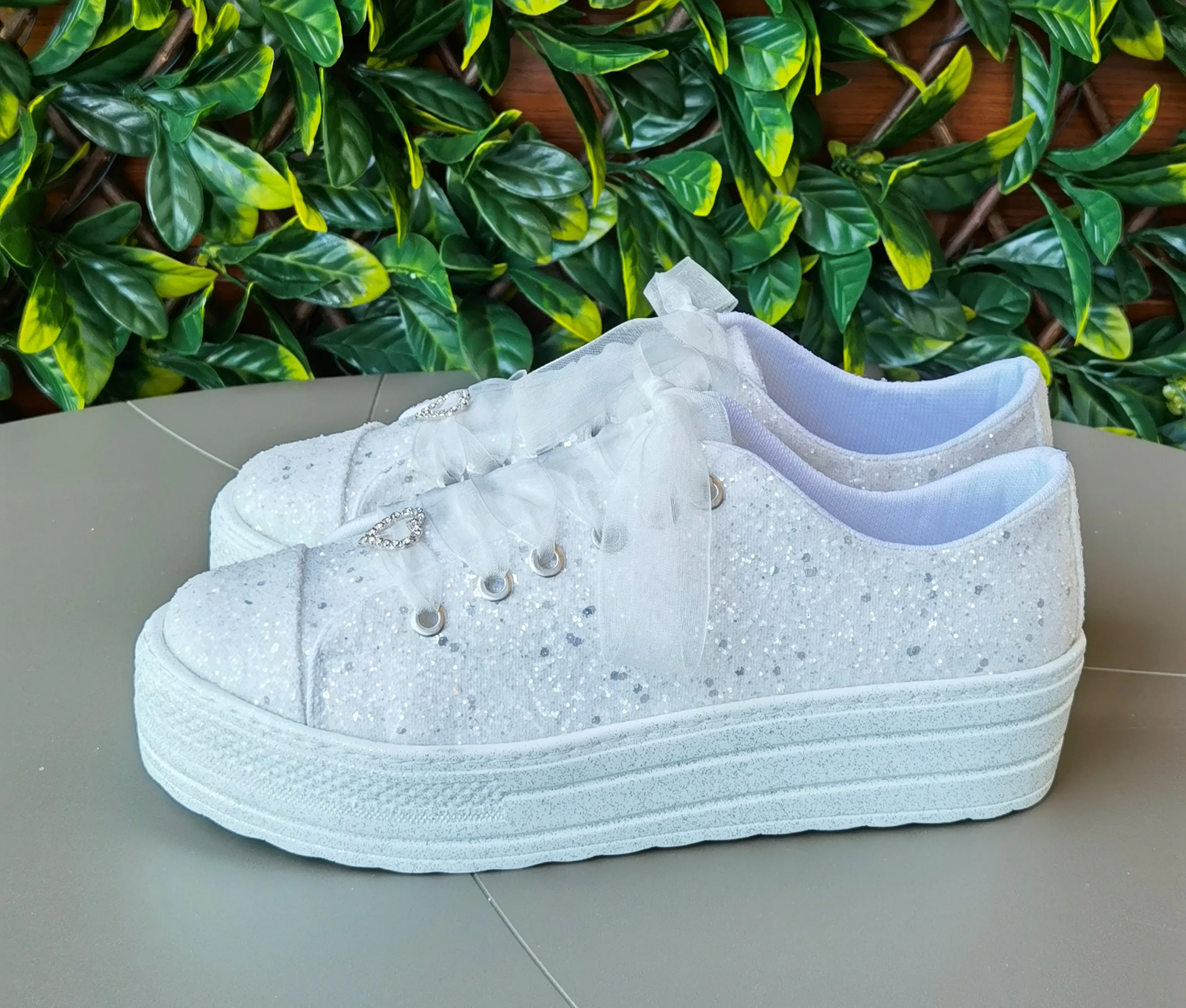 White Glitter Sneakers Special Glitter Bridal Shoes Comfortable and stylish Wedding Shoes 3CM height