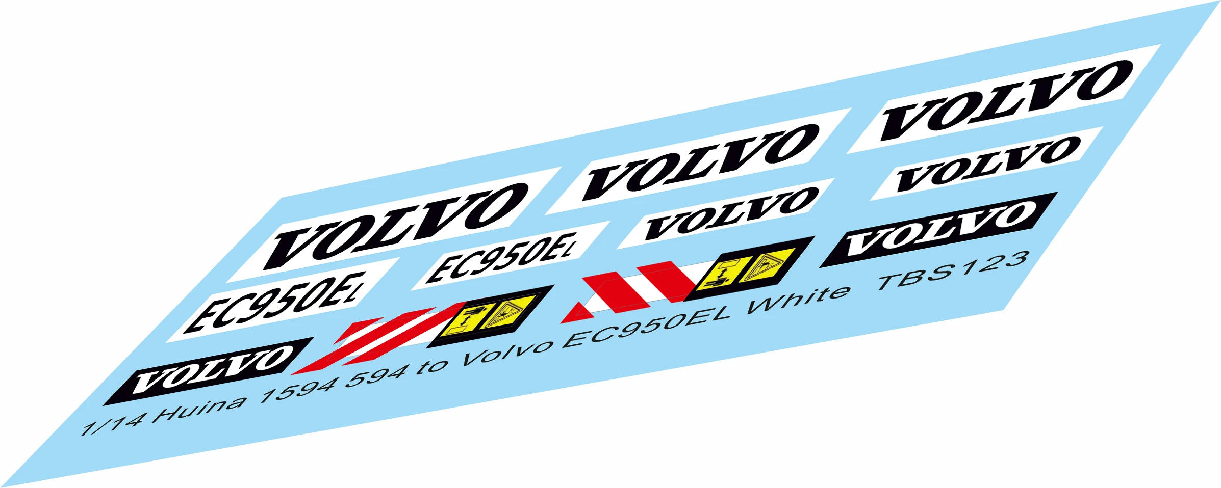 1/14  Sticker to convert Huina 1594 594 to  EC950EL White  excavator TBS123