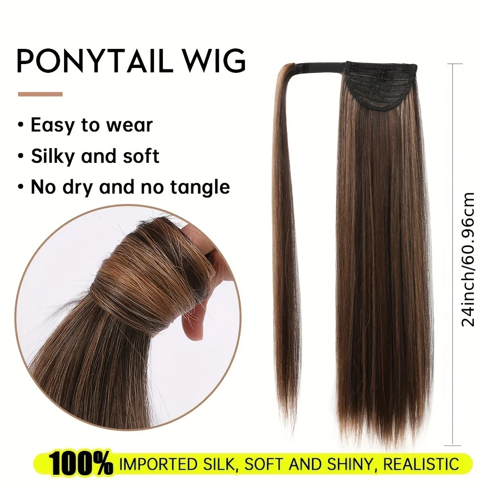 Esin-Queue de cheval longue et droite avec cheveux, extensions de cheveux synthétiques, aspect naturel, élégantes, accessoires pour cheveux, utilisation 03