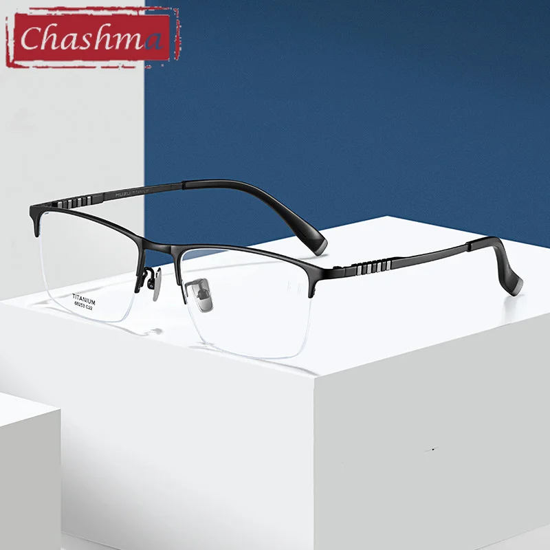 

Chashma Men Elegant Optical Eyeglasses Pure Titanium Eyewear Prescription Glasses Frame Spectacles Long Flexible Temple 145mm