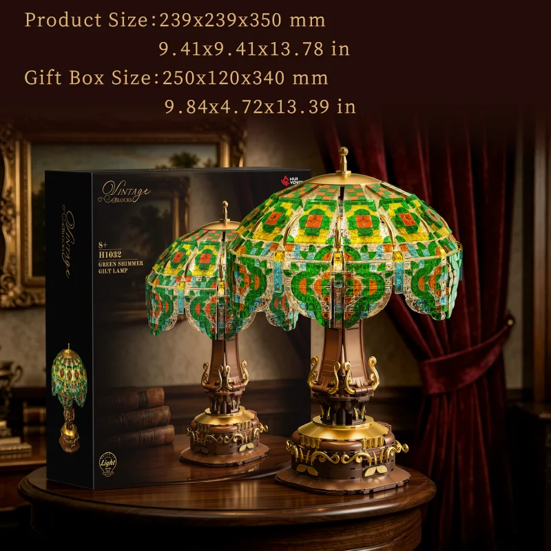 MOC 2365PCS Green Shadow Gilded Light Desk Lamp LED Building Blocks Creative Desktop Decoration DIY Model Puzzle Toy Gift