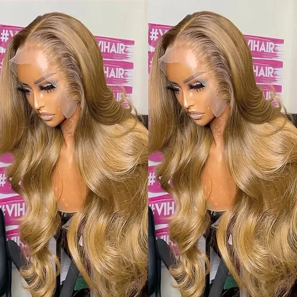 

Linktowig Honey Blond Lace Front Wigs Human Hair Body Wave 13x6 HD Lace Frontal Wig #30 Colored Water Wave Preplucked For Women
