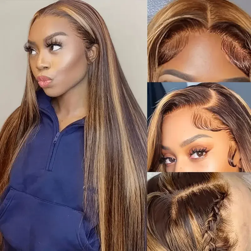 13x6 Hd Highlight Wigs P4/30 Colored Lace Front Human Hair Wigs For Women Honey Blonde Straight Hd Lace Frontal Wigs Glueless