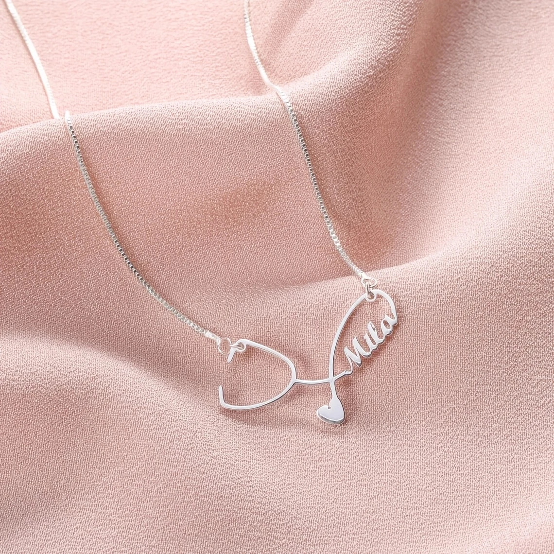 Custom Stethoscope Name Necklace Stainless Steel Engraved Minimalist Jewelry, for Nurses Doctors Nurse's Day Casual Accessory view 4